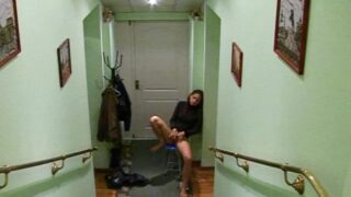 Wild masturbation at the entrance door